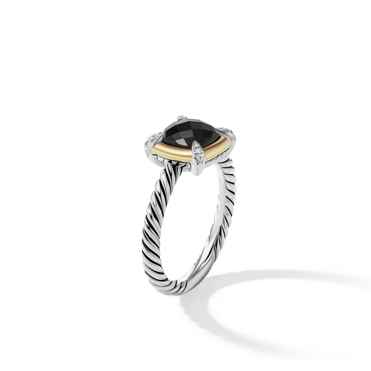 Petite Chatelaine® Ring with Black Onyx, 18K Yellow Gold Bezel and Pavé Diamonds