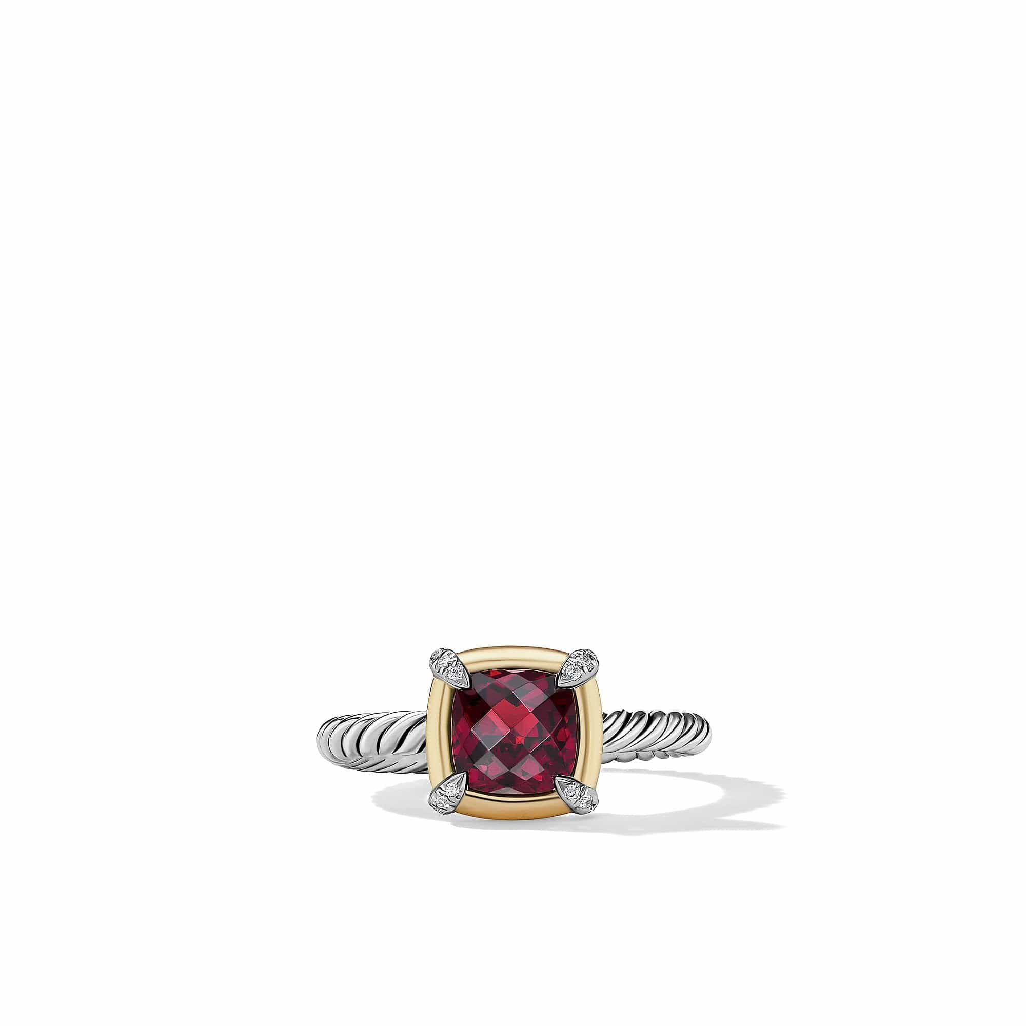 Petite Chatelaine® Ring with Garnet, 18K Yellow Gold Bezel and Pavé Diamonds
