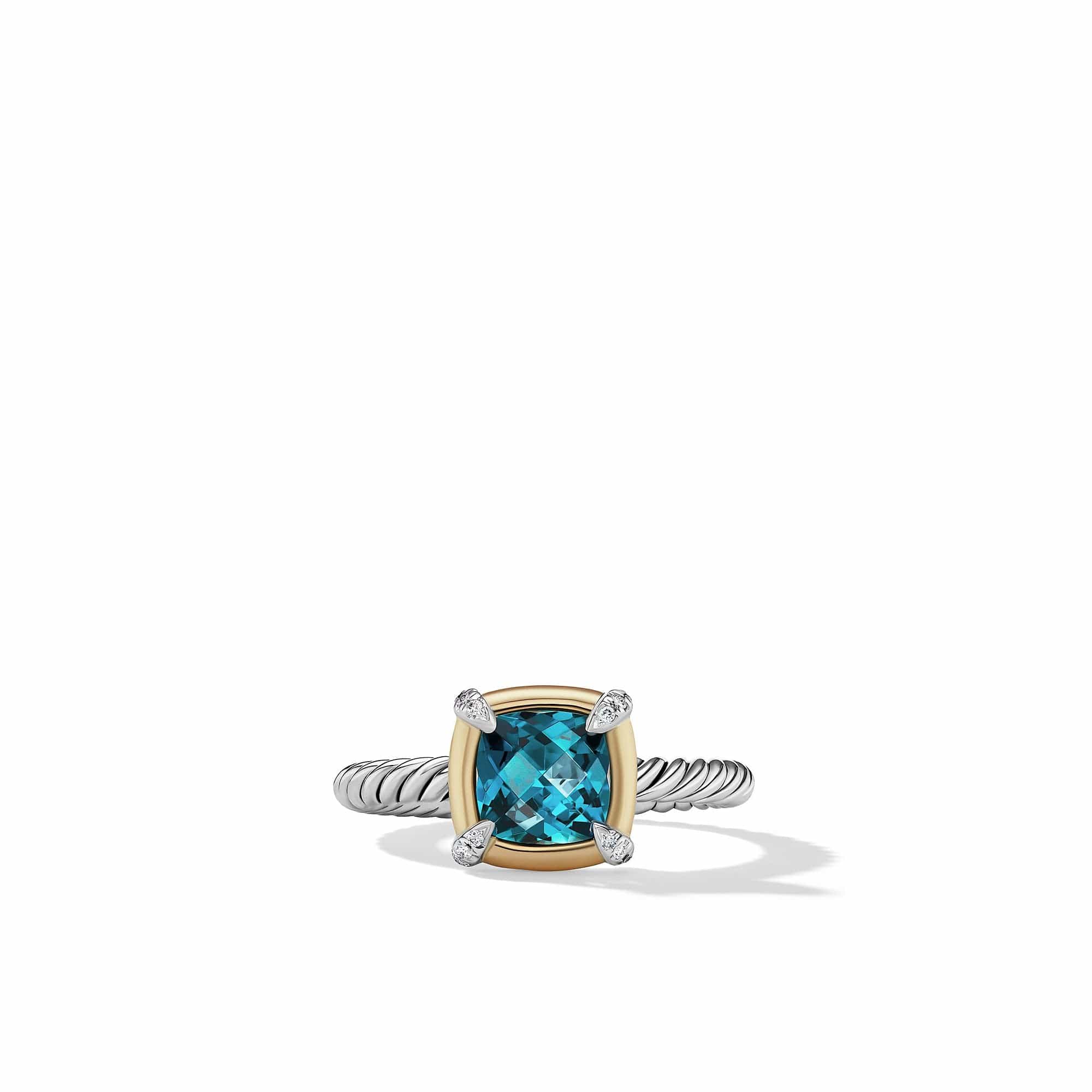 Petite Chatelaine® Ring with Hampton Blue Topaz, 18K Yellow Gold Bezel and Pavé Diamonds