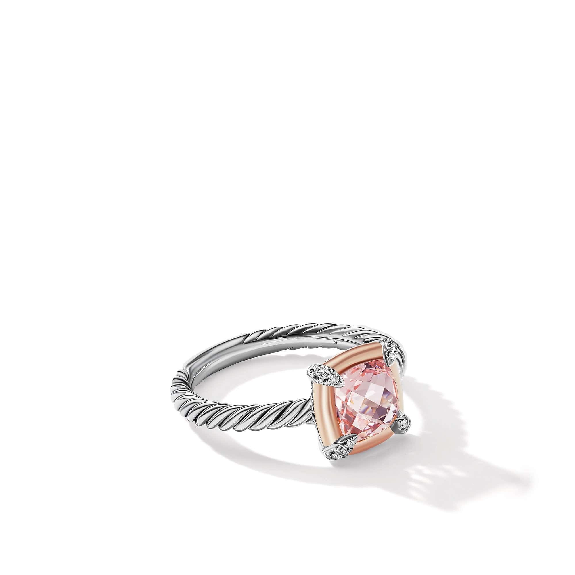 Petite Chatelaine® Ring with Morganite, 18K Rose Gold Bezel and Pavé Diamonds