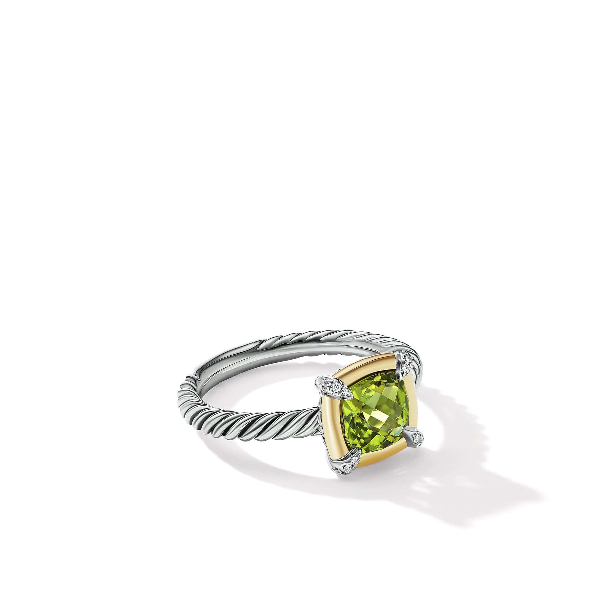 Petite Chatelaine® Ring with Peridot, 18K Yellow Gold Bezel and Pavé Diamonds