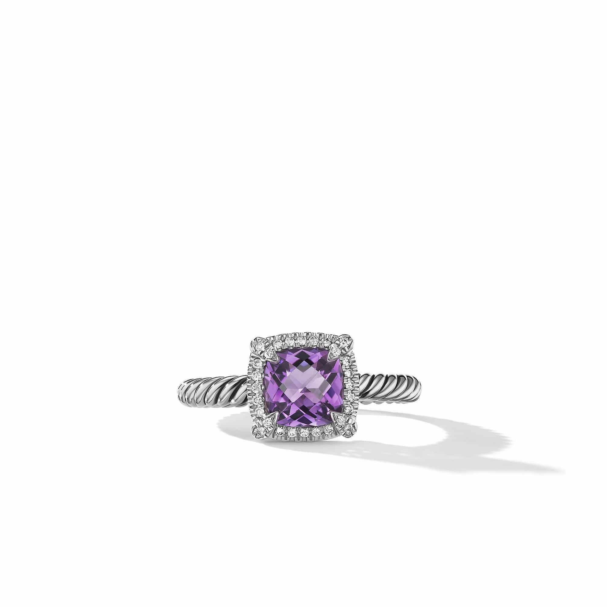 Petite Chatelaine® Pavé Bezel Ring with Amethyst and Diamonds