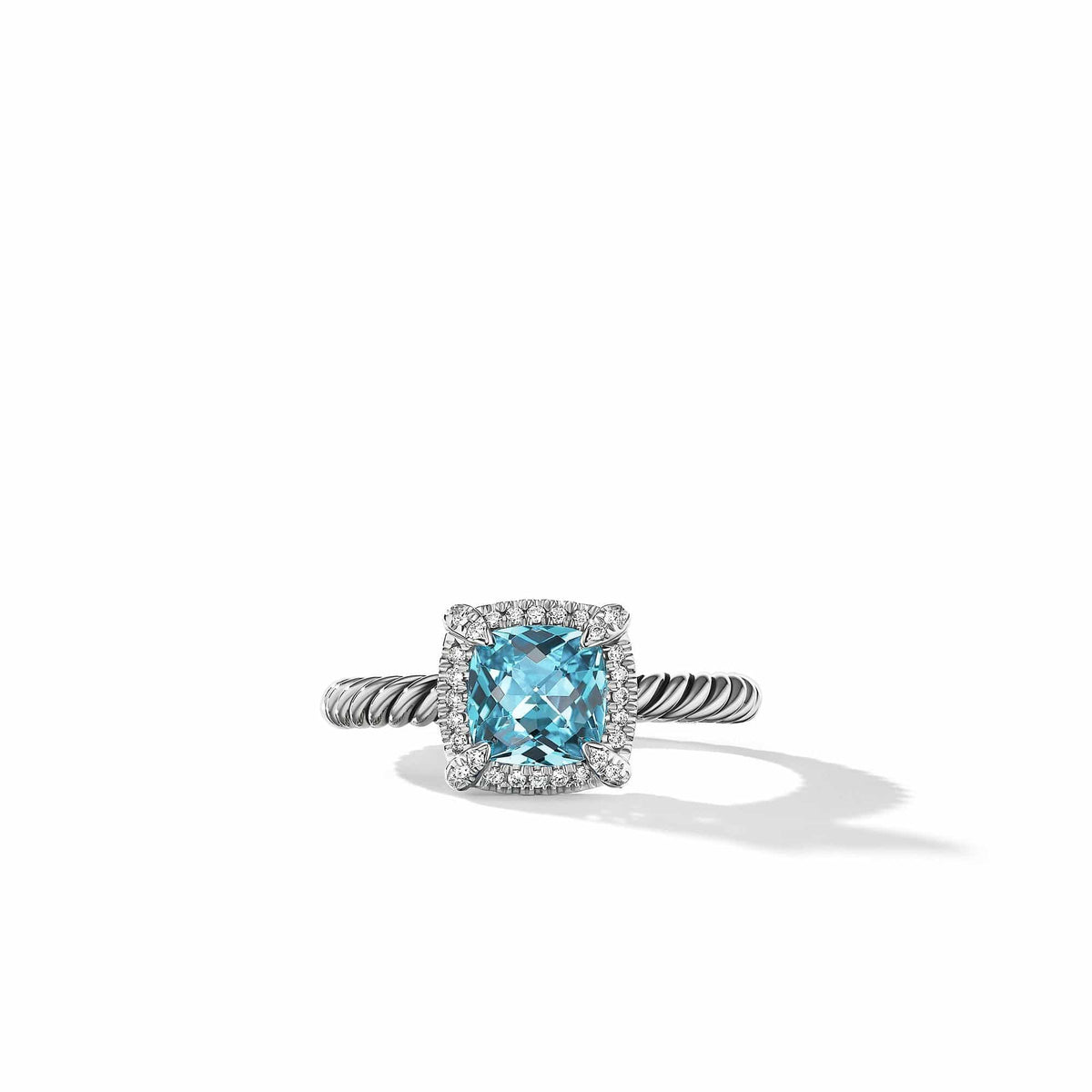 Petite Chatelaine® Pavé Bezel Ring with Blue Topaz and Diamonds