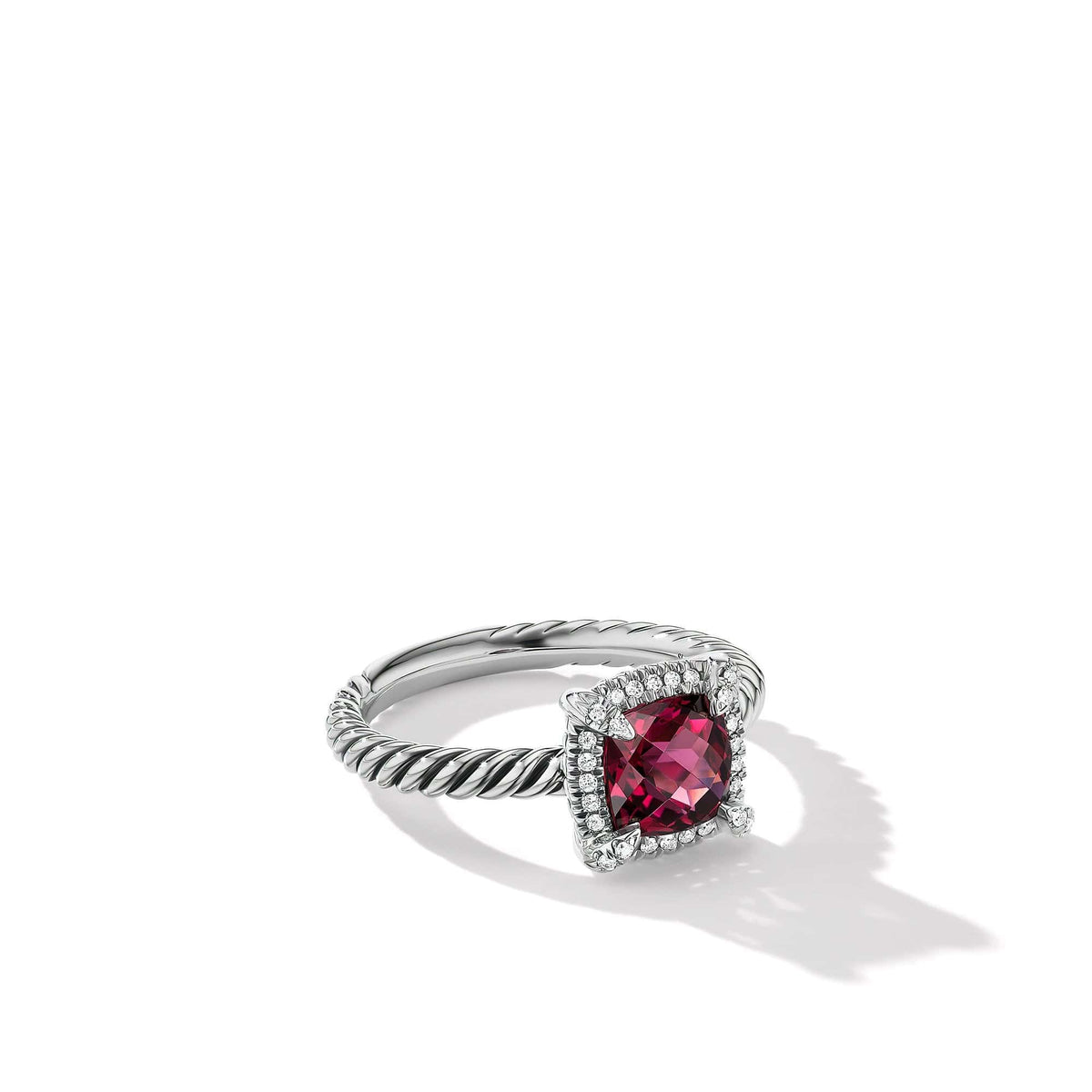 Petite Chatelaine® Pavé Bezel Ring with Rhodolite Garnet and Diamonds