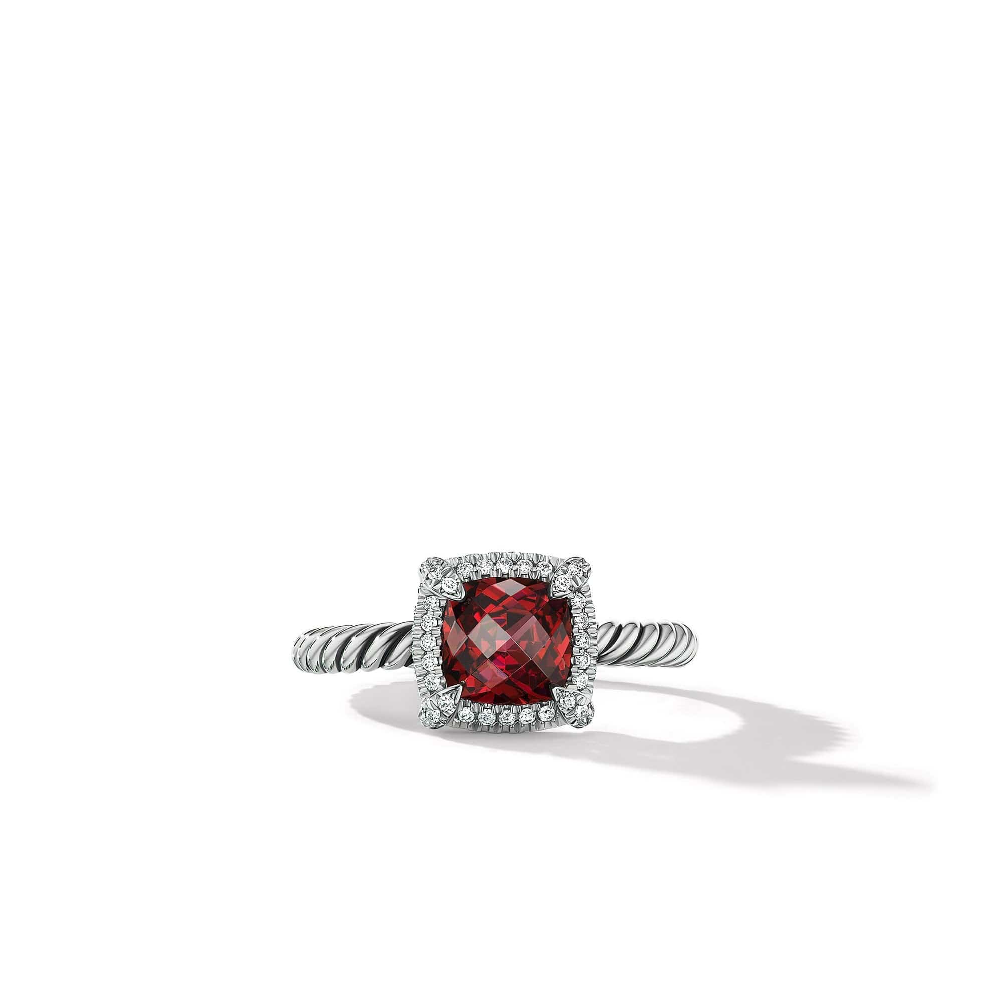 Petite Chatelaine® Pavé Bezel Ring with Rhodolite Garnet and Diamonds