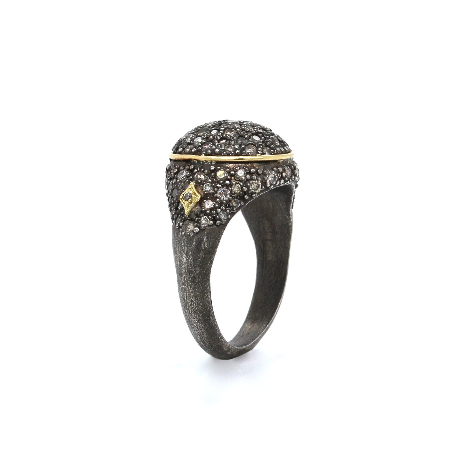 Armenta Sterling Silver and 18K Yellow Gold Pave Champagne Diamond Ring