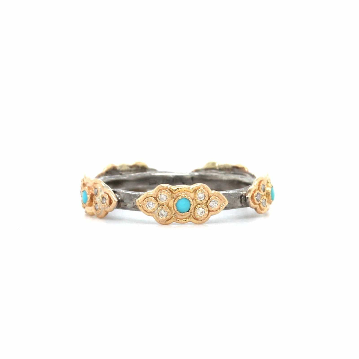 Sterling Silver and 14K Yellow Gold Turquoise and Diamond Ring
