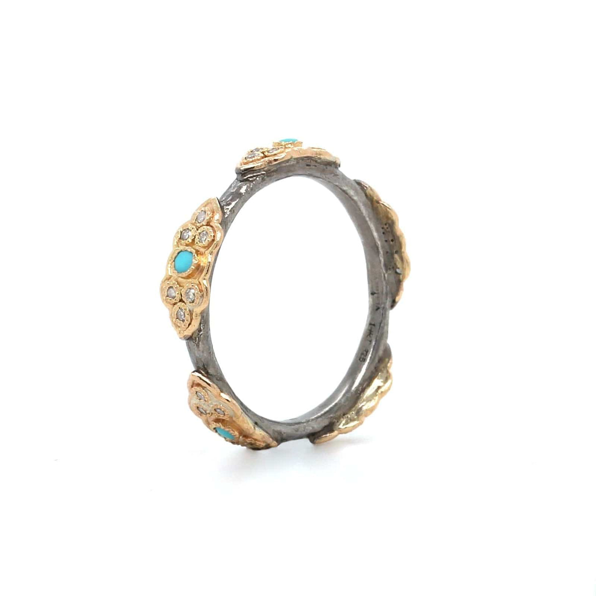 Armenta Sterling Silver and 14K Yellow Gold Turquoise and Diamond Ring