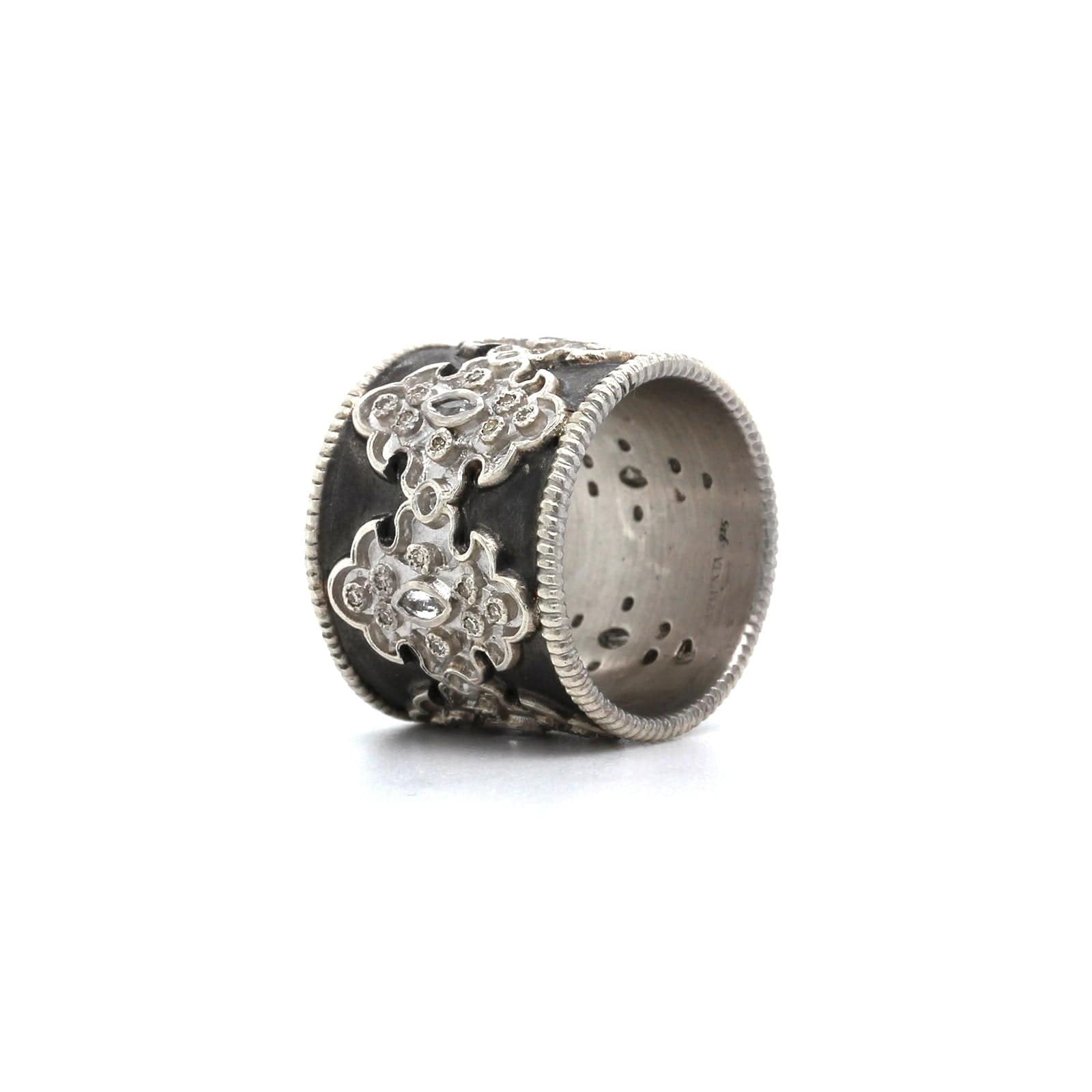 Armenta Sterling Silver Wide Diamond and Sapphire Ring