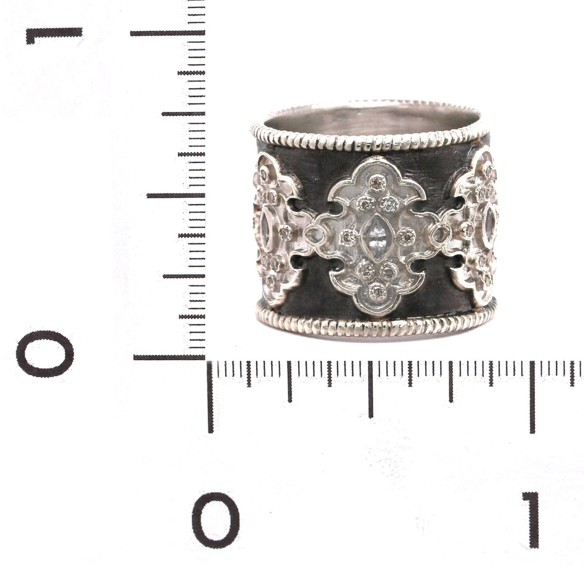 Armenta Sterling Silver Wide Diamond and Sapphire Ring