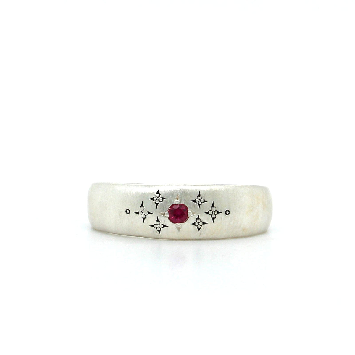 Adel Chefridi Sterling Silver with Satin Finish Ruby Ring