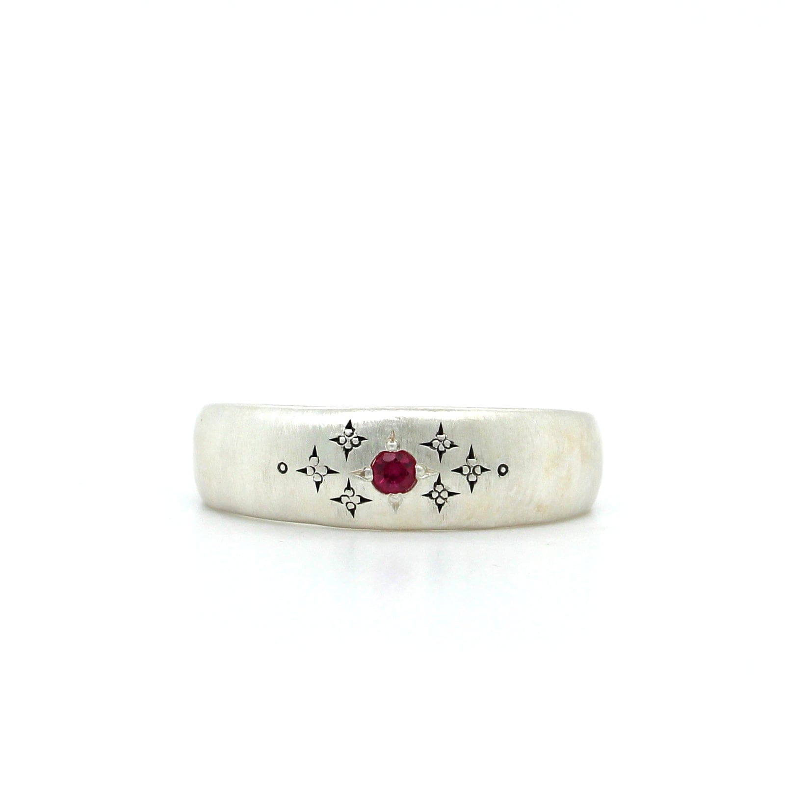 Adel Chefridi Sterling Silver with Satin Finish Ruby Ring