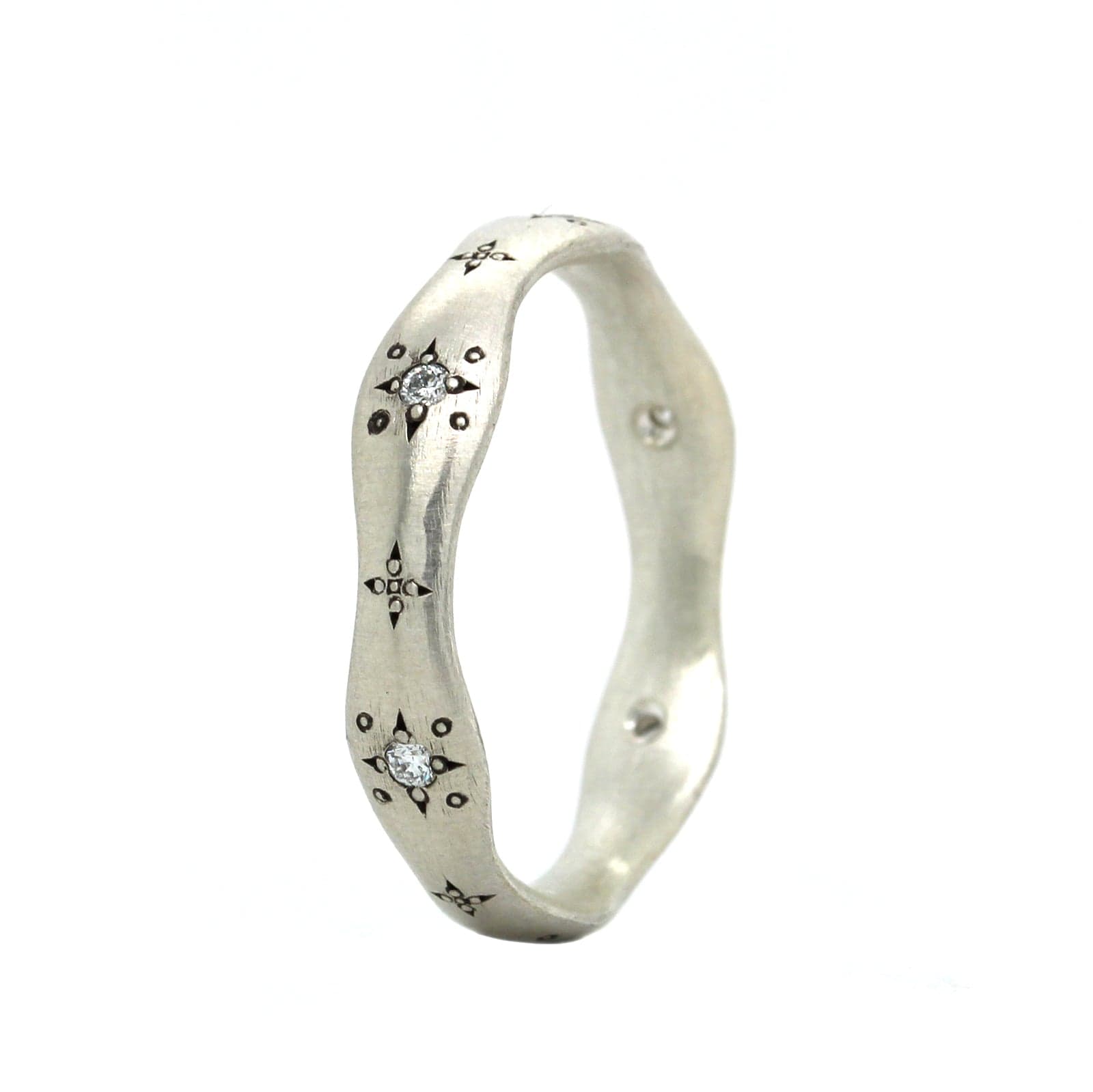 Adel Chefridi Sterling Silver Diamond Wavy Ring
