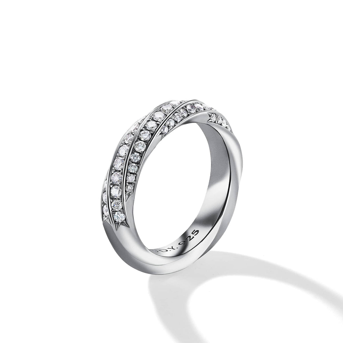 Cable Edge Band Ring in Recycled Sterling Silver with Pavé Diamonds, Long's Jewelers