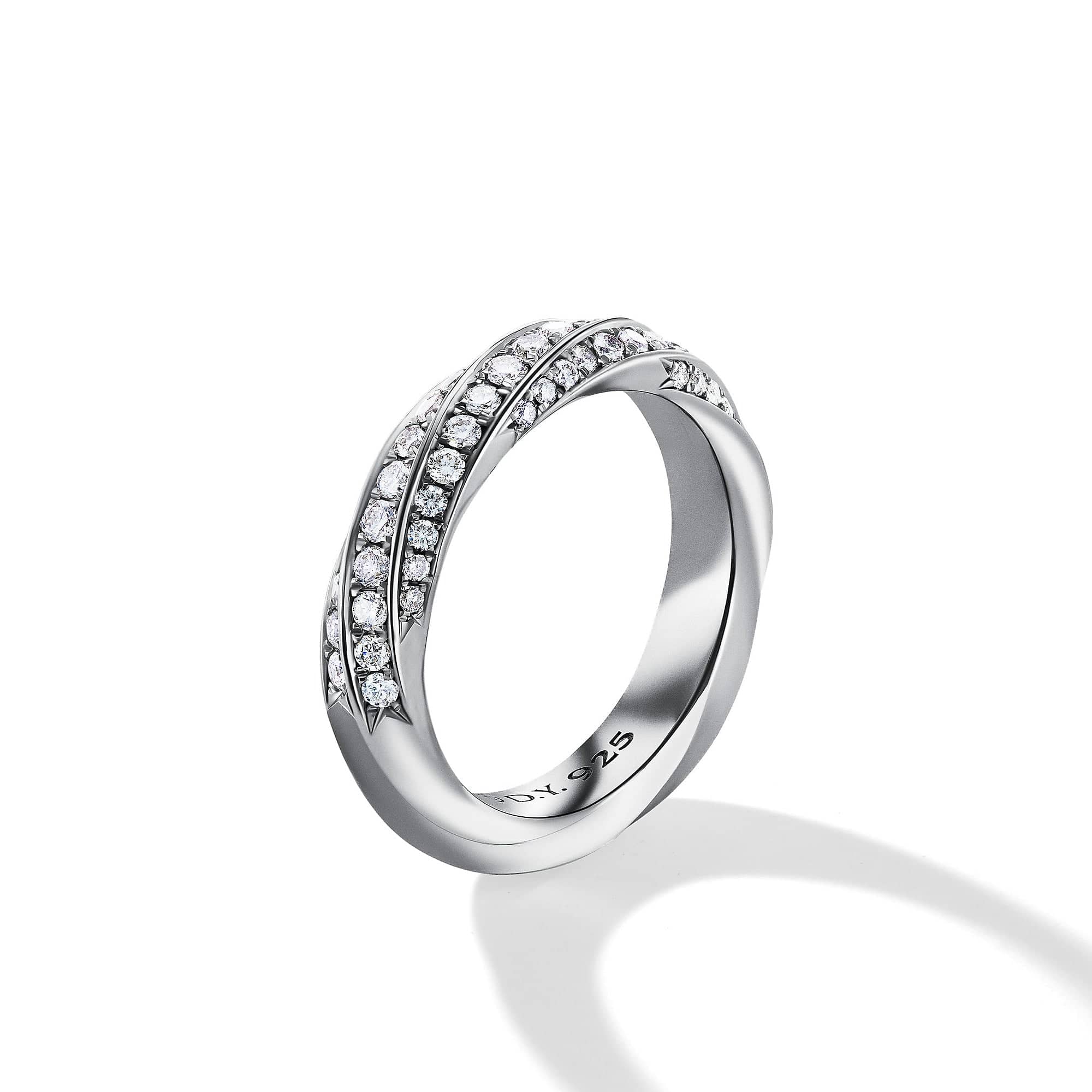 Cable Edge Band Ring in Recycled Sterling Silver with Pavé Diamonds, Long's Jewelers