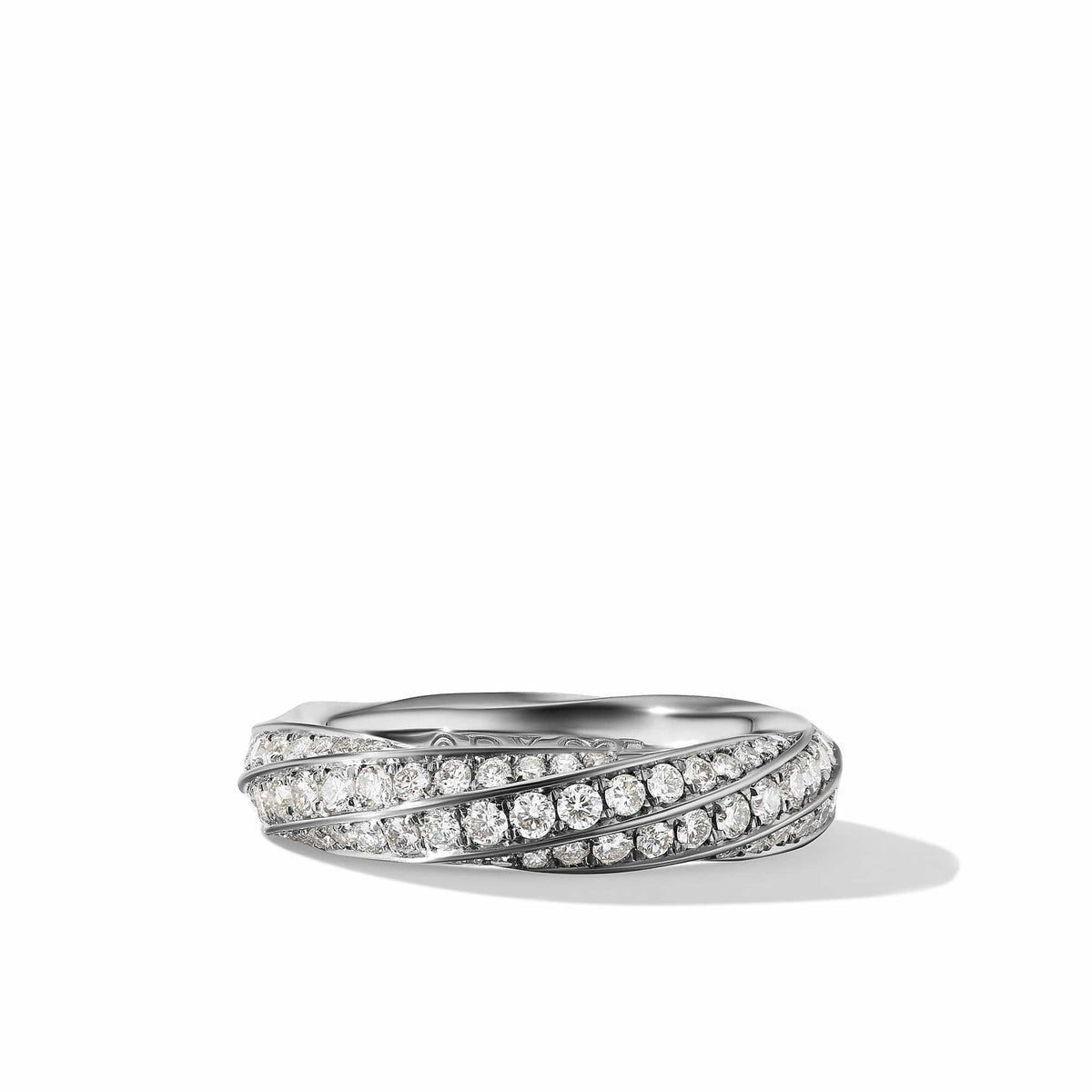 Cable Edge Band Ring in Recycled Sterling Silver with Pavé Diamonds, Long's Jewelers