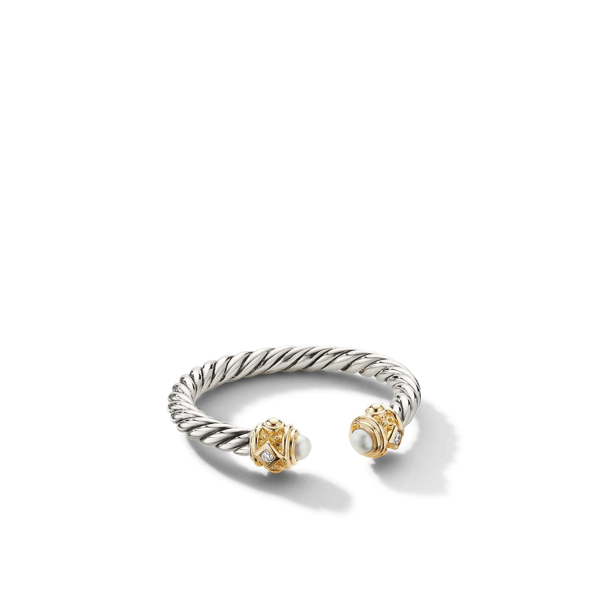 Renaissance Ring in Sterling Silver with Pearls, 14K Yellow Gold and Diamonds