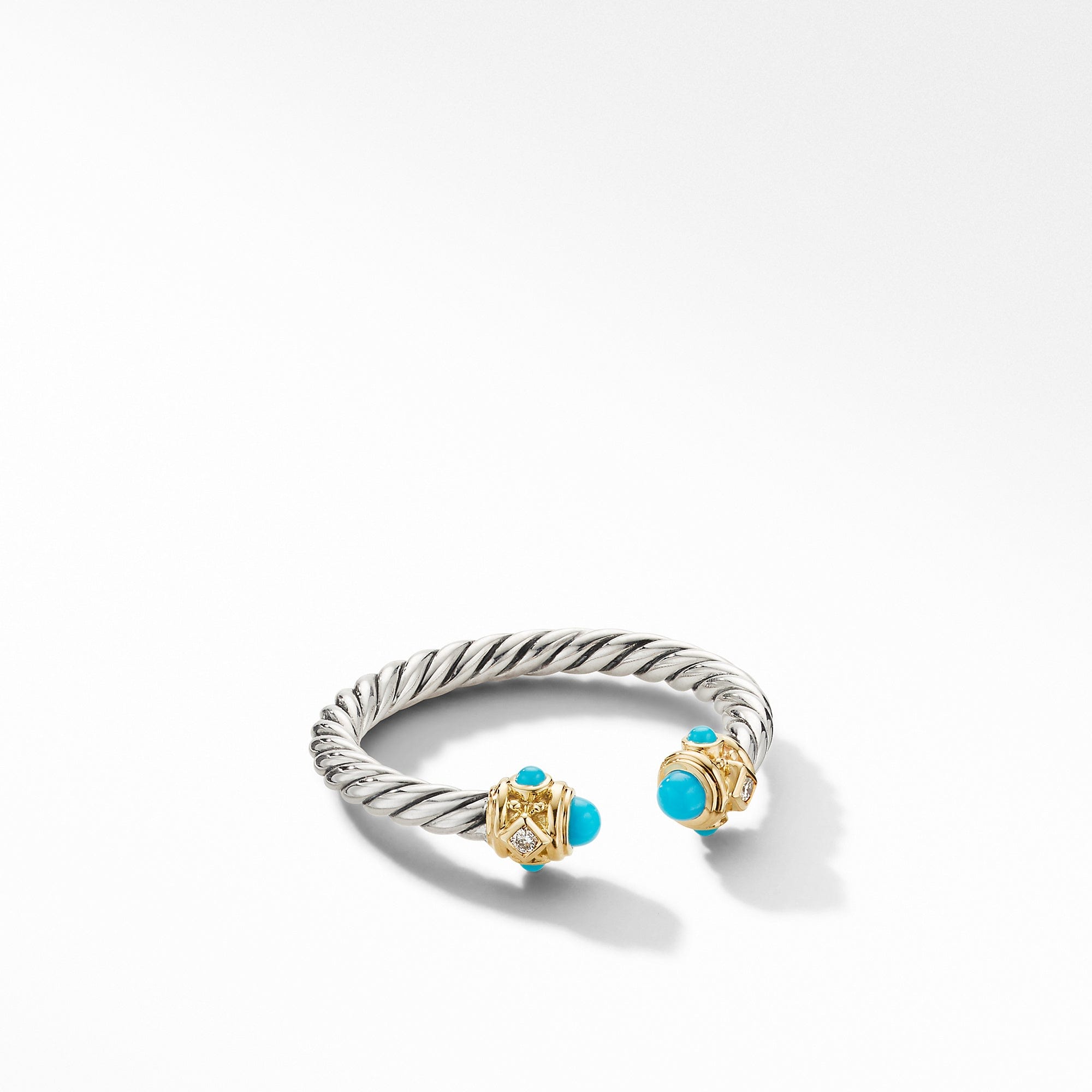 Renaissance Ring in Sterling Silver with Turquoise, 14K Yellow Gold and Diamonds