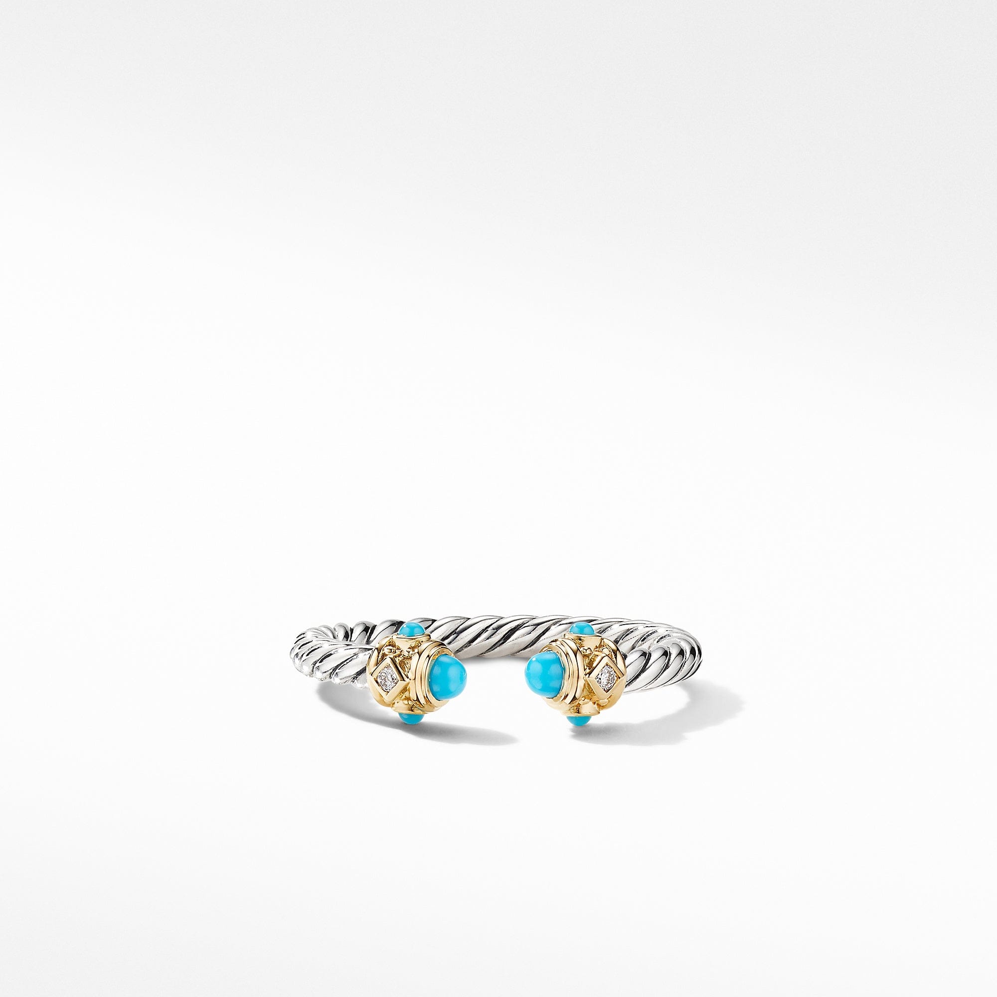 Renaissance Ring in Sterling Silver with Turquoise, 14K Yellow Gold and Diamonds