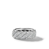 Sculpted Cable Band Ring in Sterling Silver with Pavé Diamonds