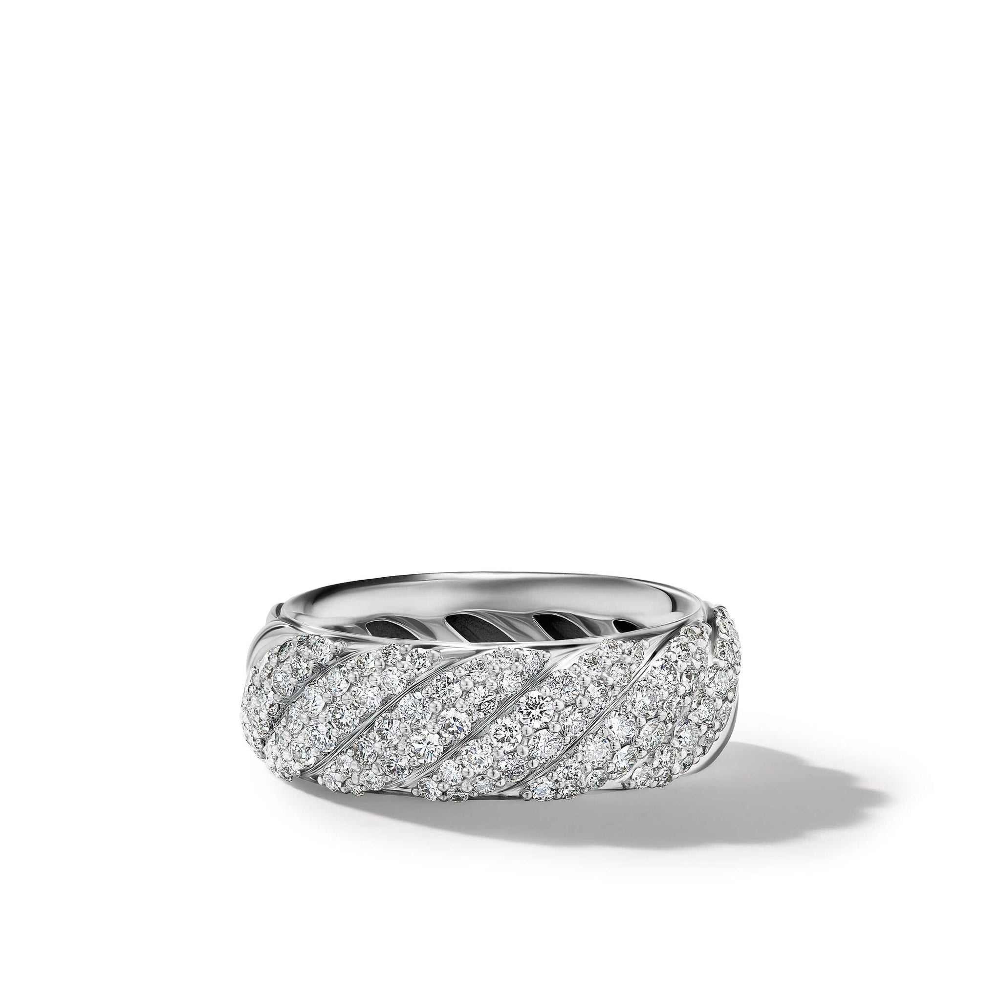 Sculpted Cable Band Ring in Sterling Silver with Pavé Diamonds