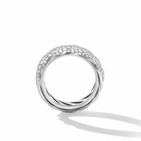 Sculpted Cable Band Ring in Sterling Silver with Pavé Diamonds