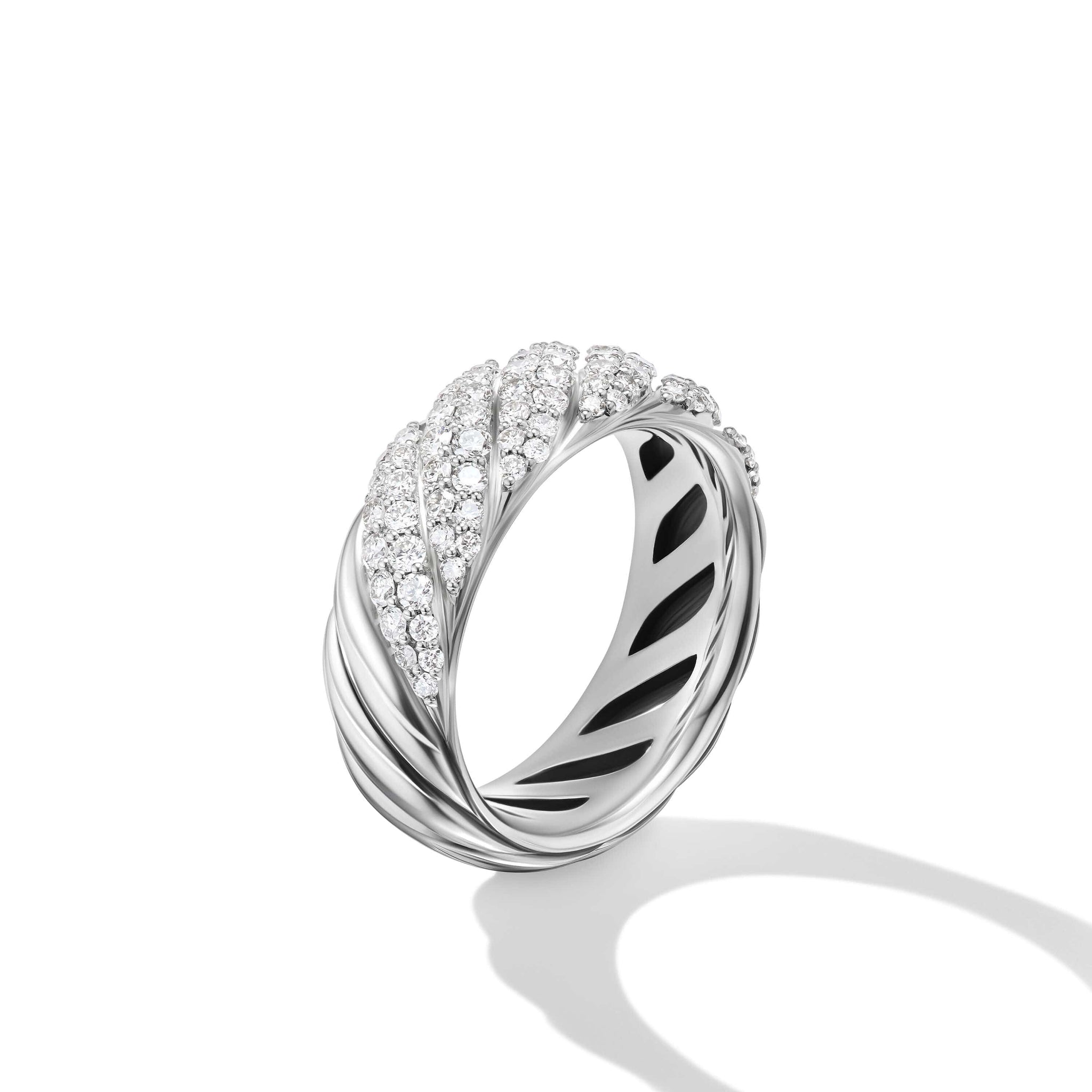 Sculpted Cable Band Ring in Sterling Silver with Pavé Diamonds