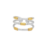 Sterling Silver and 24K Yellow Gold Bead Station 3 Row Ring, Long's Jewelers