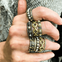 Blackened Sterling Silver and Gold Champagne Diamond and Pearl Ring, Sterling silver and 18k yellow gold', Long's Jewelers