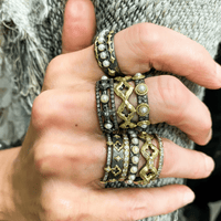 Blackened Sterling Silver and Gold Champagne Diamond and Pearl Ring, Sterling silver and 18k yellow gold', Long's Jewelers