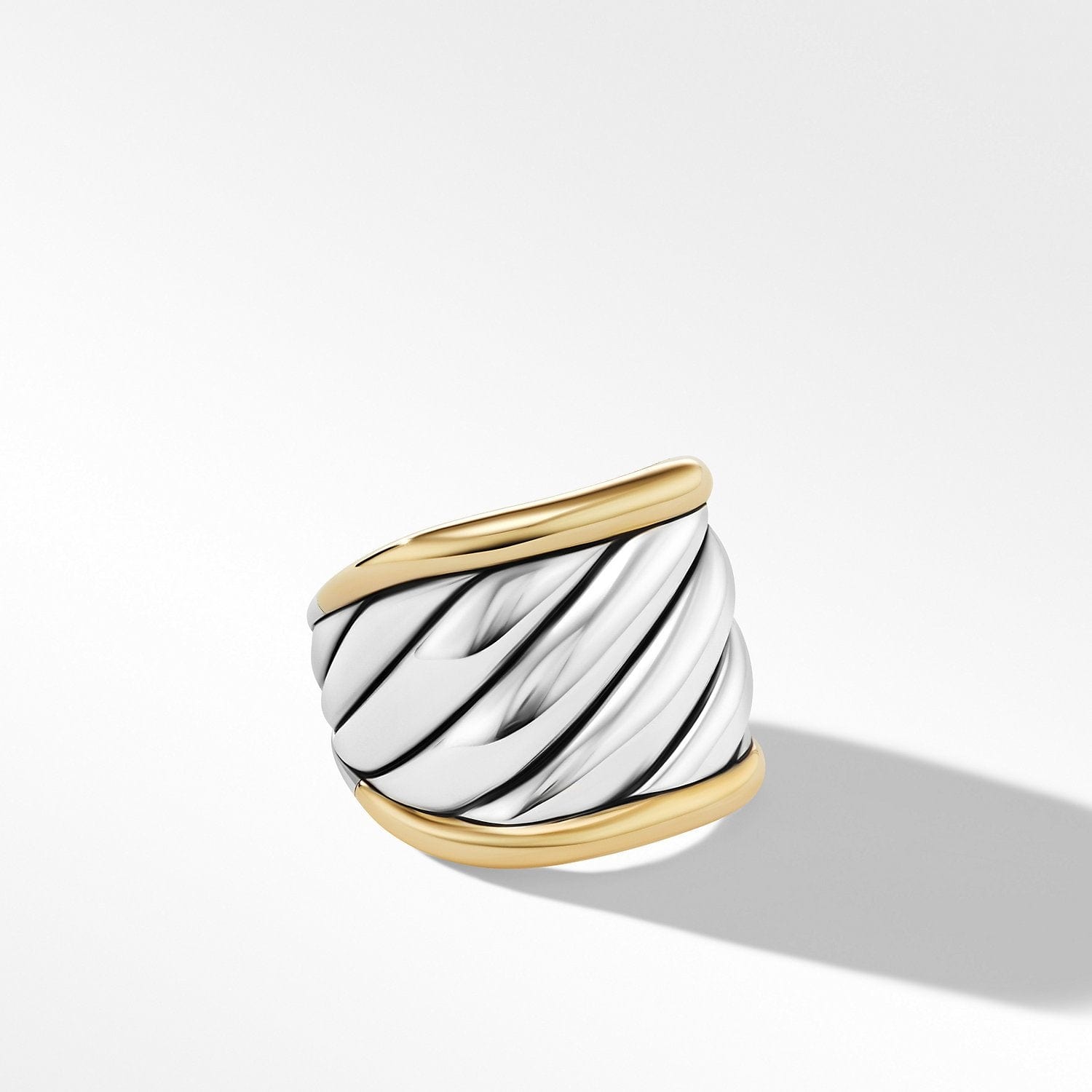 Sculpted Cable Saddle Ring with 18K Yellow Gold, Sterling Silver, Long's Jewelers
