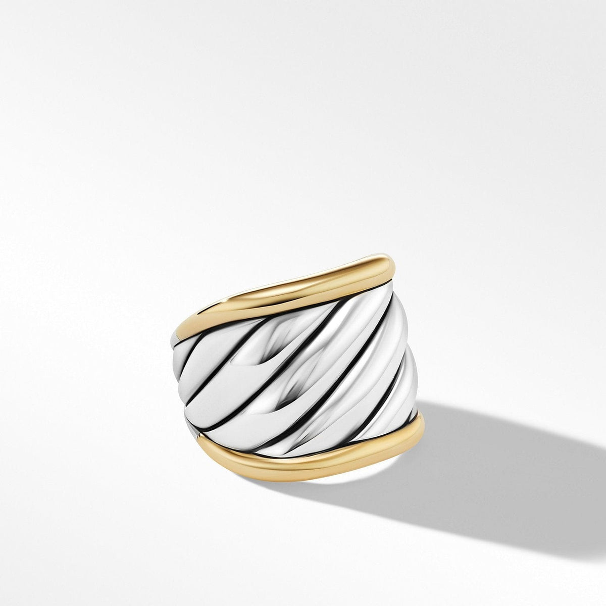 Sculpted Cable Saddle Ring with 18K Yellow Gold, Sterling Silver, Long's Jewelers