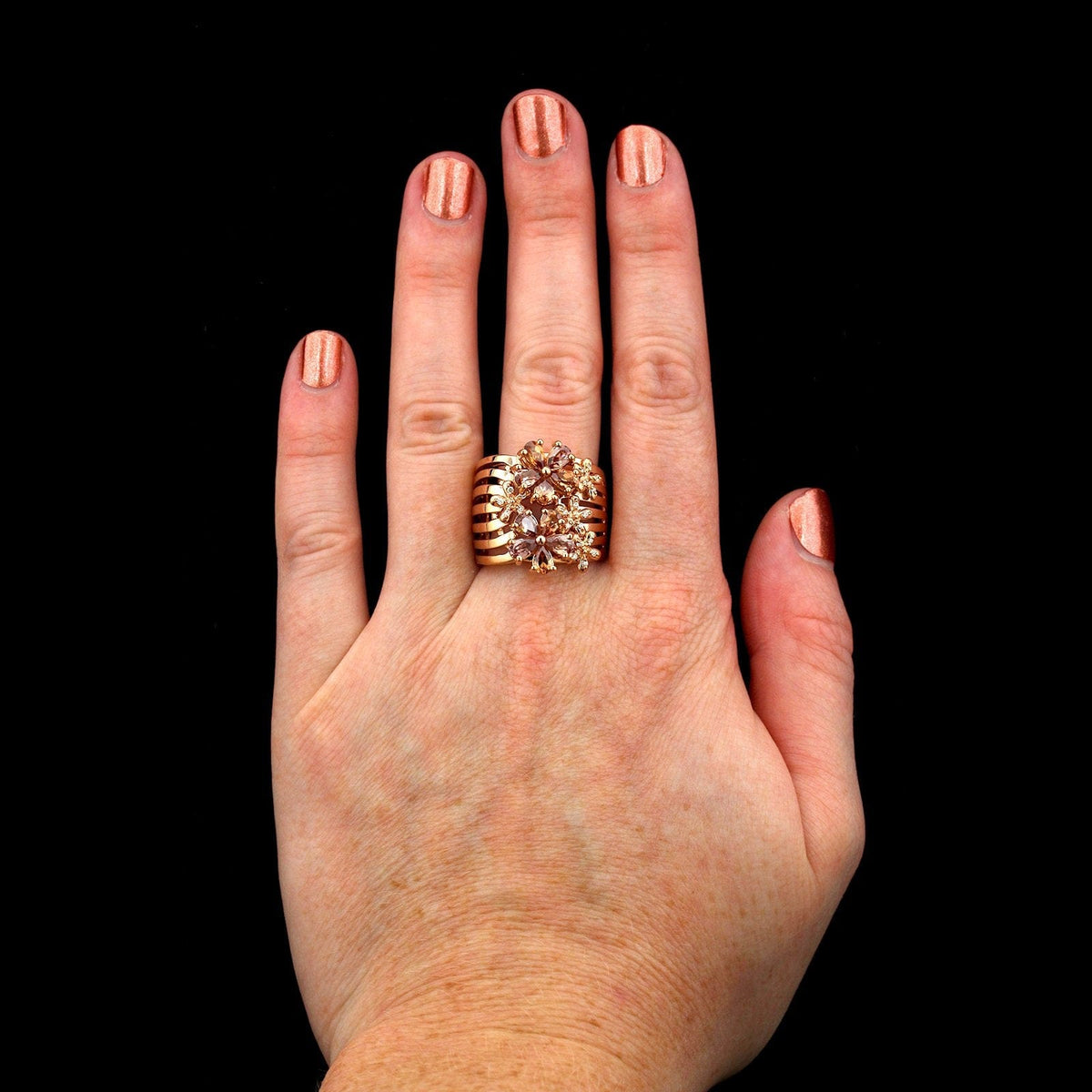 Sonia B. 14K Rose Gold Estate Morganite and Diamond Flower Ring, Gold, Long's Jewelers
