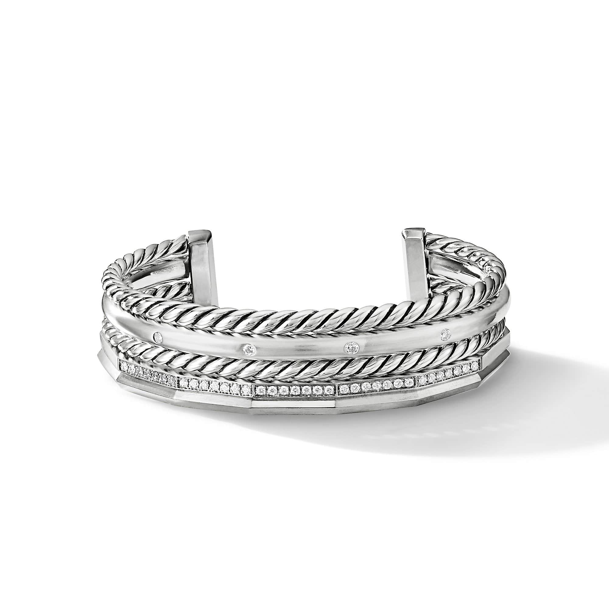 Stax Narrow Cuff Bracelet with Diamonds, Sterling Silver, Long's Jewelers