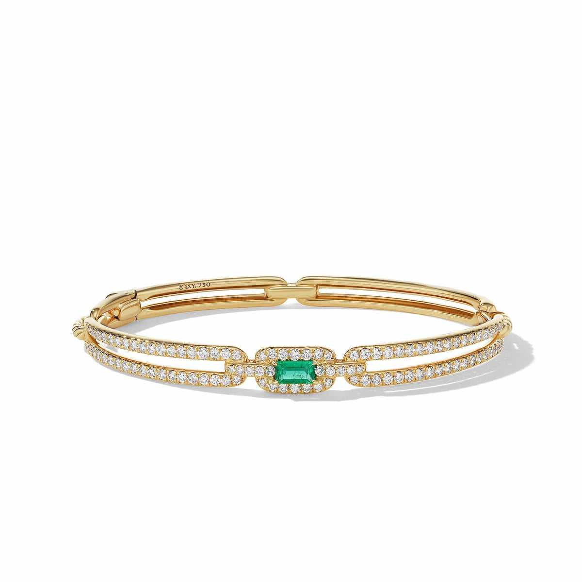 Stax Single Link Bracelet in 18K Yellow Gold with Emerald and Pavé Diamonds, Yellow Gold, Long's Jewelers