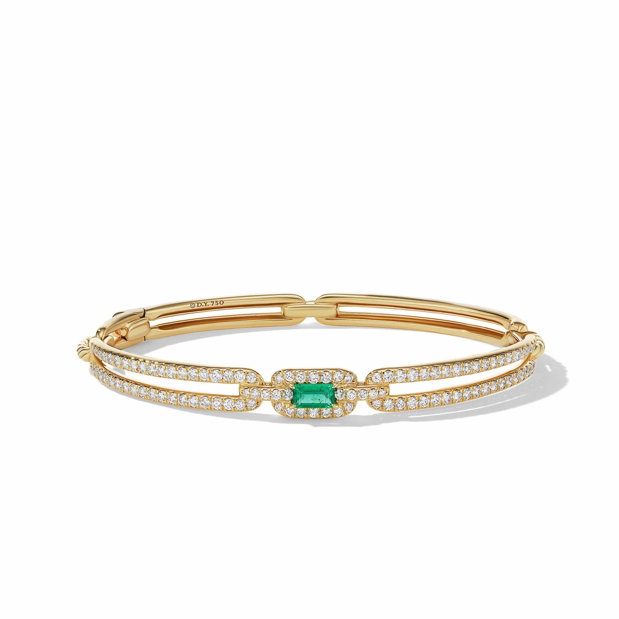 Stax Single Link Bracelet in 18K Yellow Gold with Emerald and Pavé Diamonds, Yellow Gold, Long's Jewelers