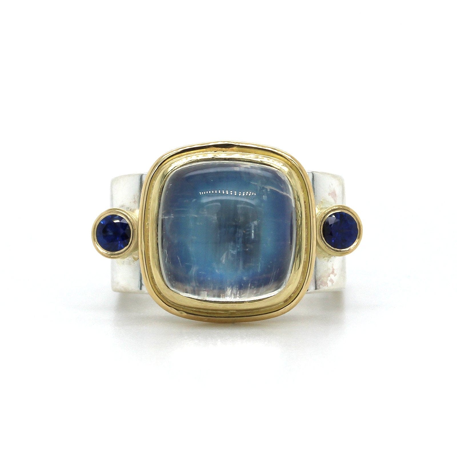 Sterling Silver Rainbow Moonstone and Sapphire Square Ring, Sterling Silver, Long's Jewelers