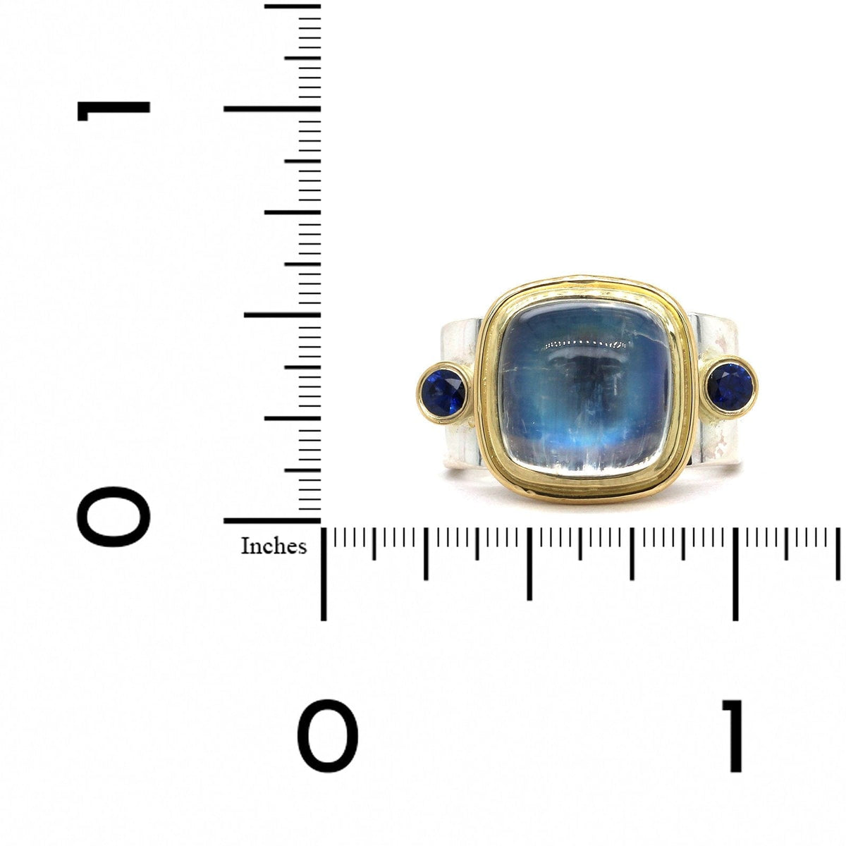 Sterling Silver Rainbow Moonstone and Sapphire Square Ring, Sterling Silver, Long's Jewelers