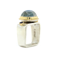 Sterling Silver Rainbow Moonstone and Sapphire Square Ring, Sterling Silver, Long's Jewelers