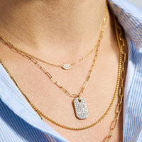 14K Yellow Gold Pave Diamond Dog Tag Pendant