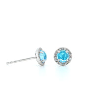 14K White Gold Blue Topaz Diamond Halo Stud Earrings