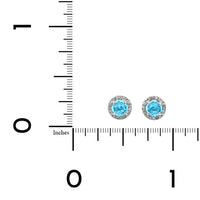 14K White Gold Blue Topaz Diamond Halo Stud Earrings