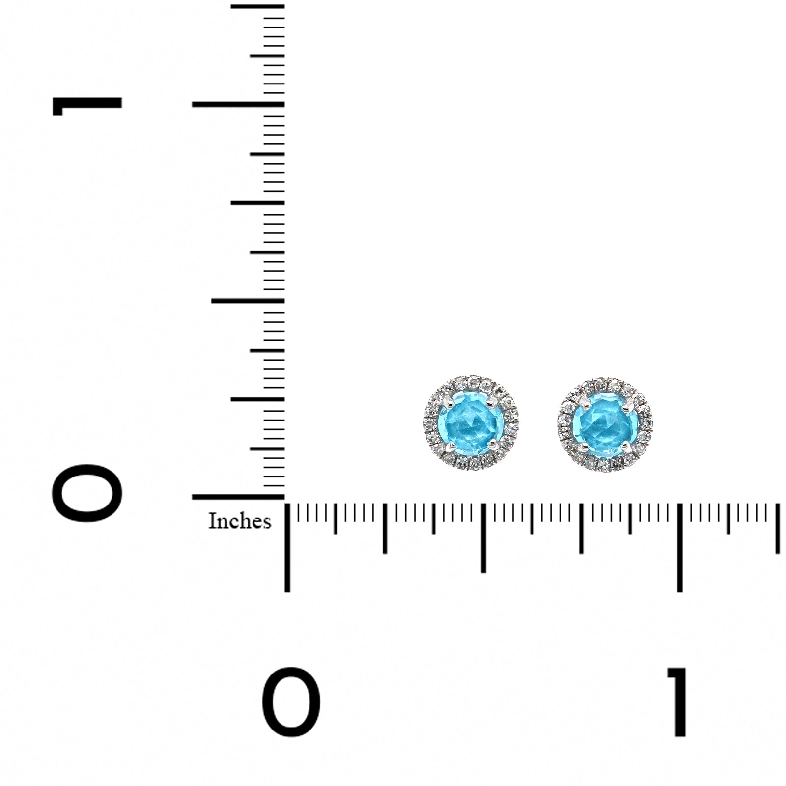 14K White Gold Blue Topaz Diamond Halo Stud Earrings