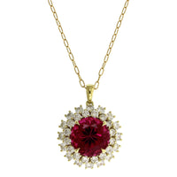 18K Yellow Gold Rubellite Tourmaline Diamond Halo Pendant, 18k yellow gold, Long's Jewelers