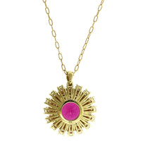 18K Yellow Gold Rubellite Tourmaline Diamond Halo Pendant, 18k yellow gold, Long's Jewelers