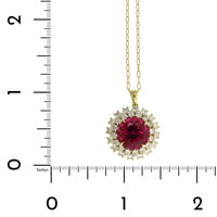 18K Yellow Gold Rubellite Tourmaline Diamond Halo Pendant, 18k yellow gold, Long's Jewelers