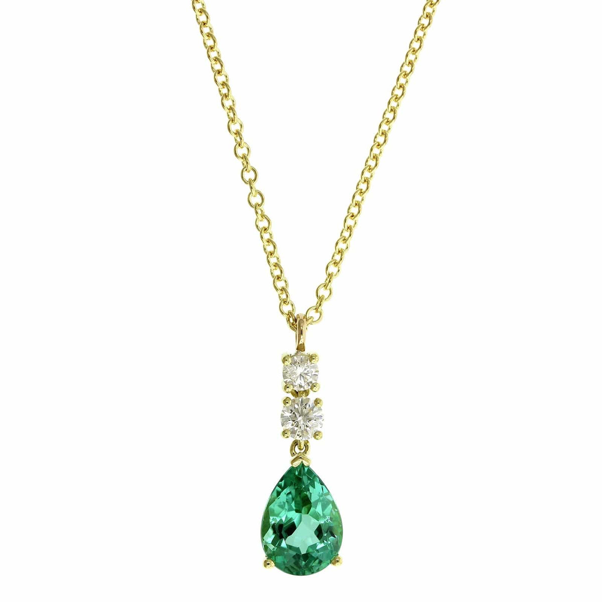 18K Yellow Gold Green Pear Shape Tourmaline Diamond Pendant, 18k yellow gold, Long's Jewelers