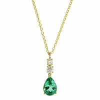 18K Yellow Gold Green Pear Shape Tourmaline Diamond Pendant, 18k yellow gold, Long's Jewelers