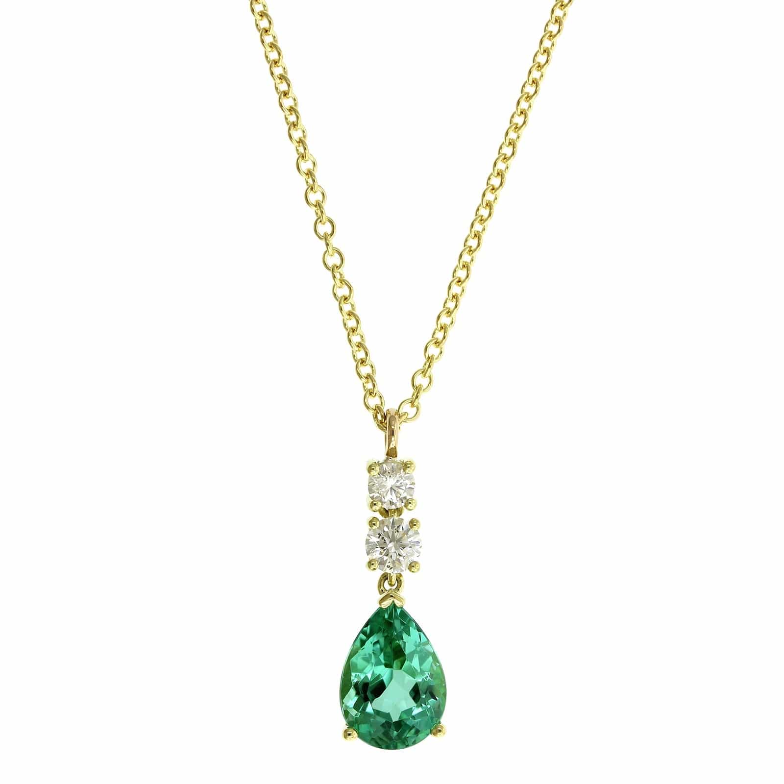 18K Yellow Gold Green Pear Shape Tourmaline Diamond Pendant, 18k yellow gold, Long's Jewelers