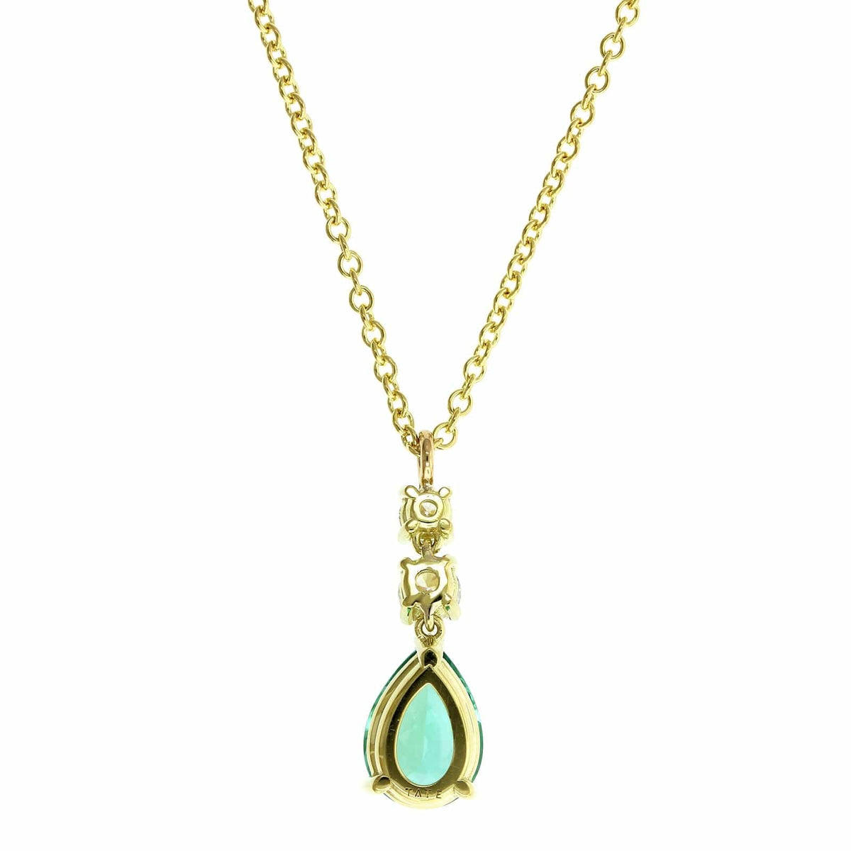 18K Yellow Gold Green Pear Shape Tourmaline Diamond Pendant, 18k yellow gold, Long's Jewelers